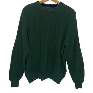 Mens US Polo Assn Green Thick Cable Knit Pullover Sweater Preppy Crew Neck Large